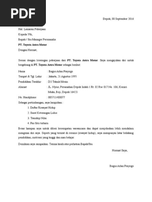 Surat Lamaran Pt Toyota Astra Motor Pdf