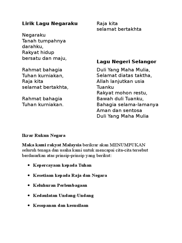 Malaysia lyrics negaraku Malaysia National