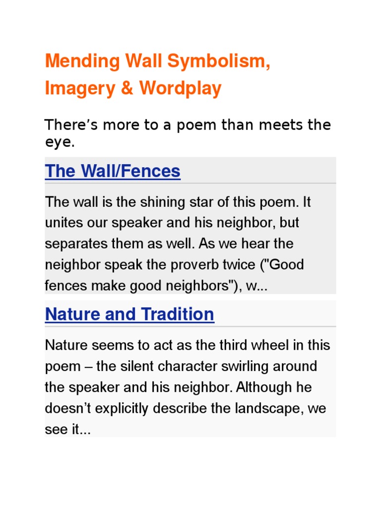 Mending Wall Symbolism Poetry Narration