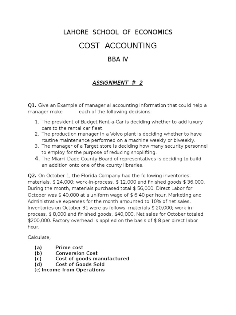 Managerial Accounting Assignment Insights | PDF