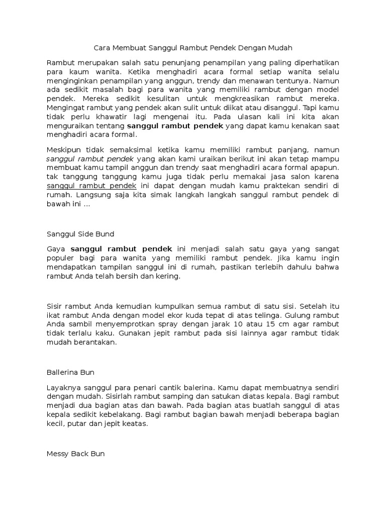 Cara Membuat Sanggul Rambut Pendek Dengan Mudah