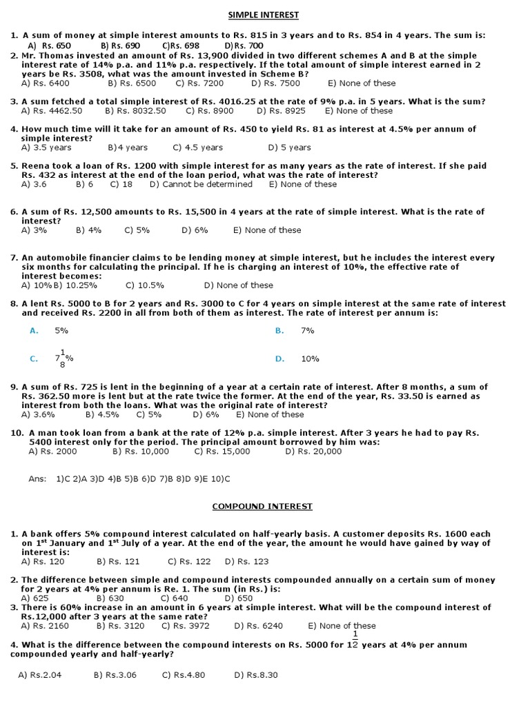 Simple and Compound Interest Problems | PDF | Compound Interest | Interest