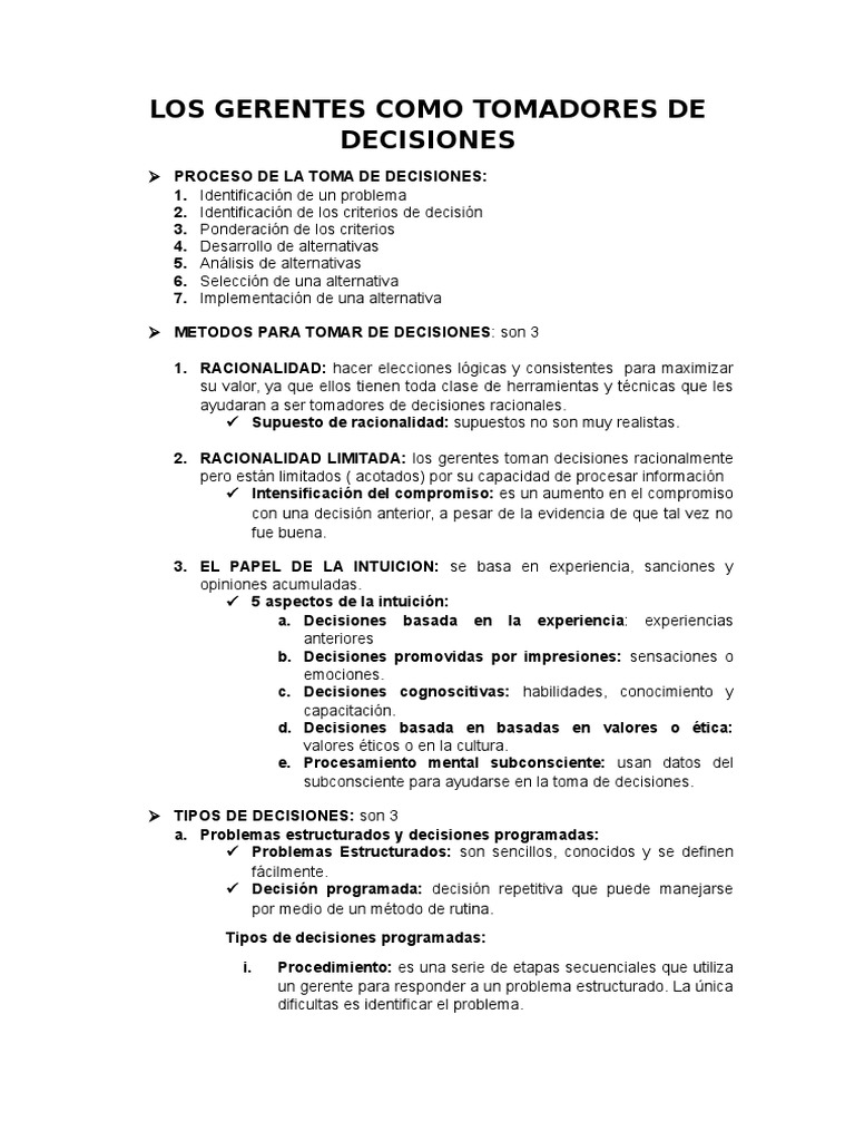 Los Gerentes Como Tomadores de Decisiones | PDF | Toma de decisiones ...