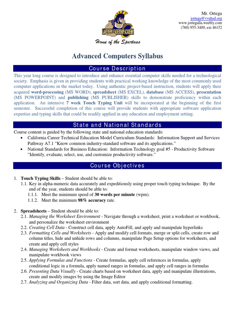 Syllabus - Advanced Computers 2016-2017 | PDF | Word Processor | Computing