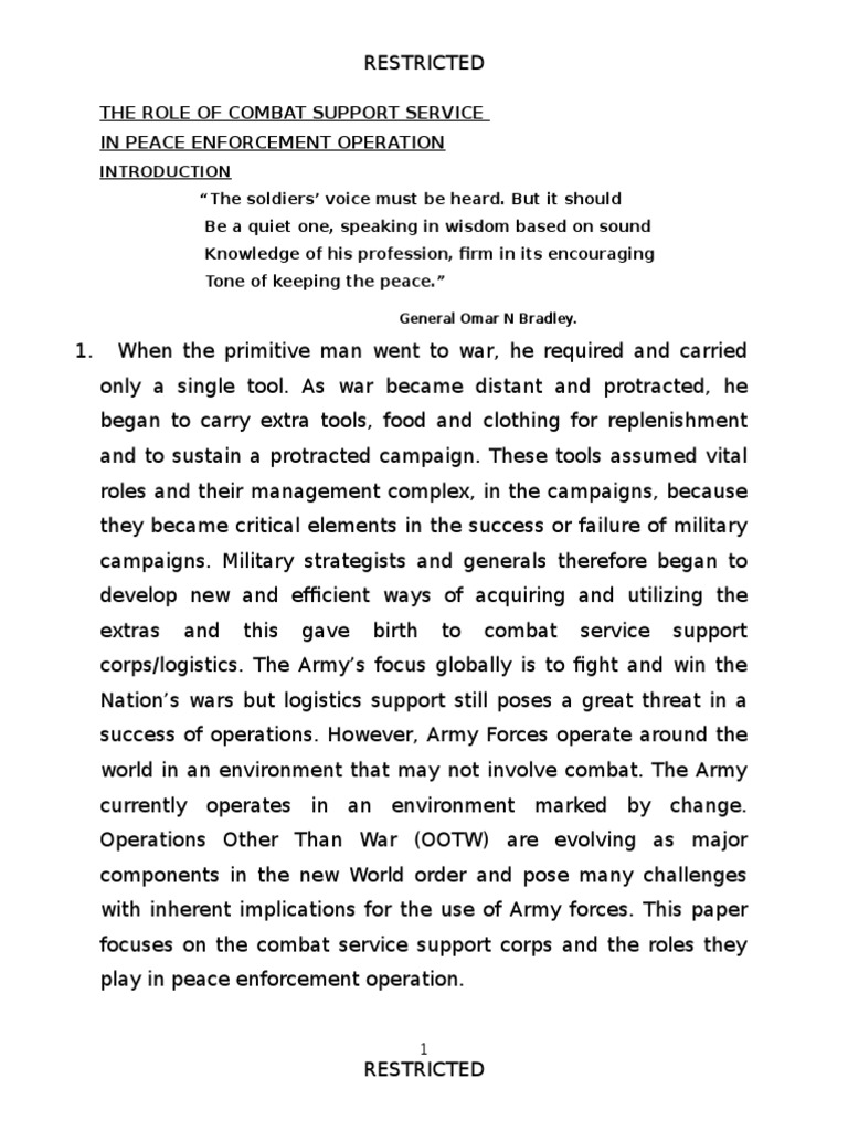 The Role of Combat Support Service in Peace Enforcement Operation | PDF ...