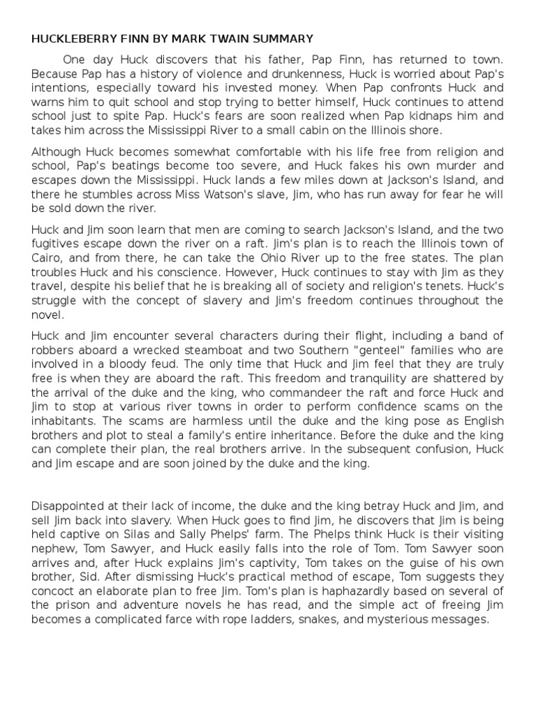 Huckleberry Finn by Mark Twain Summary Huckleberry Finn Adventures