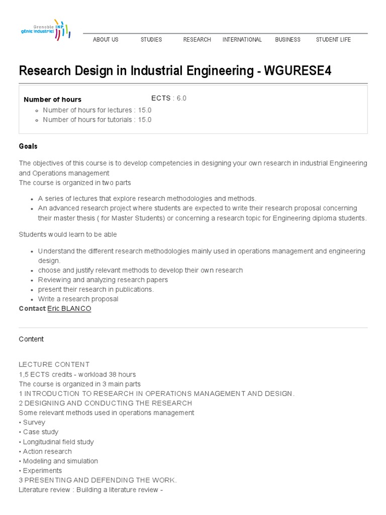 Research Design in Industrial Engineering PDF Literature Review