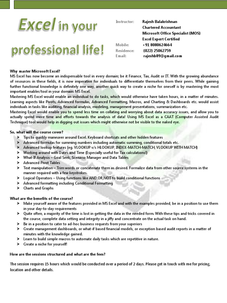 Excel Training - Brochure PDF | PDF | Microsoft Excel | Computing