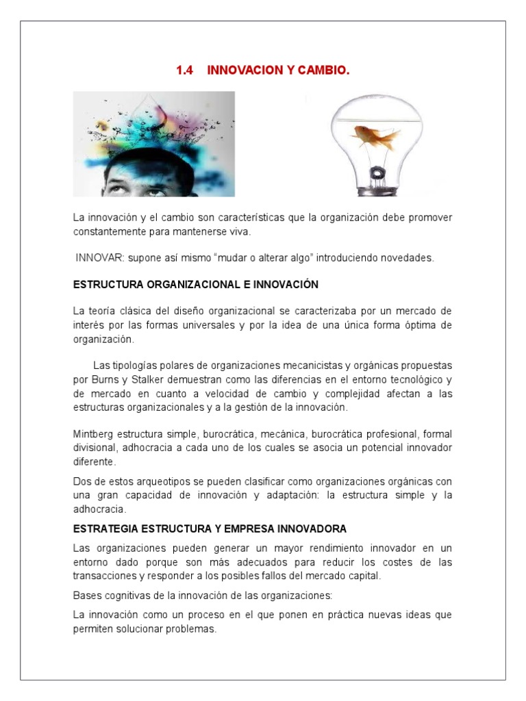 Innovación y Cambio en Organizaciones | PDF | Innovación | Conceptos ...
