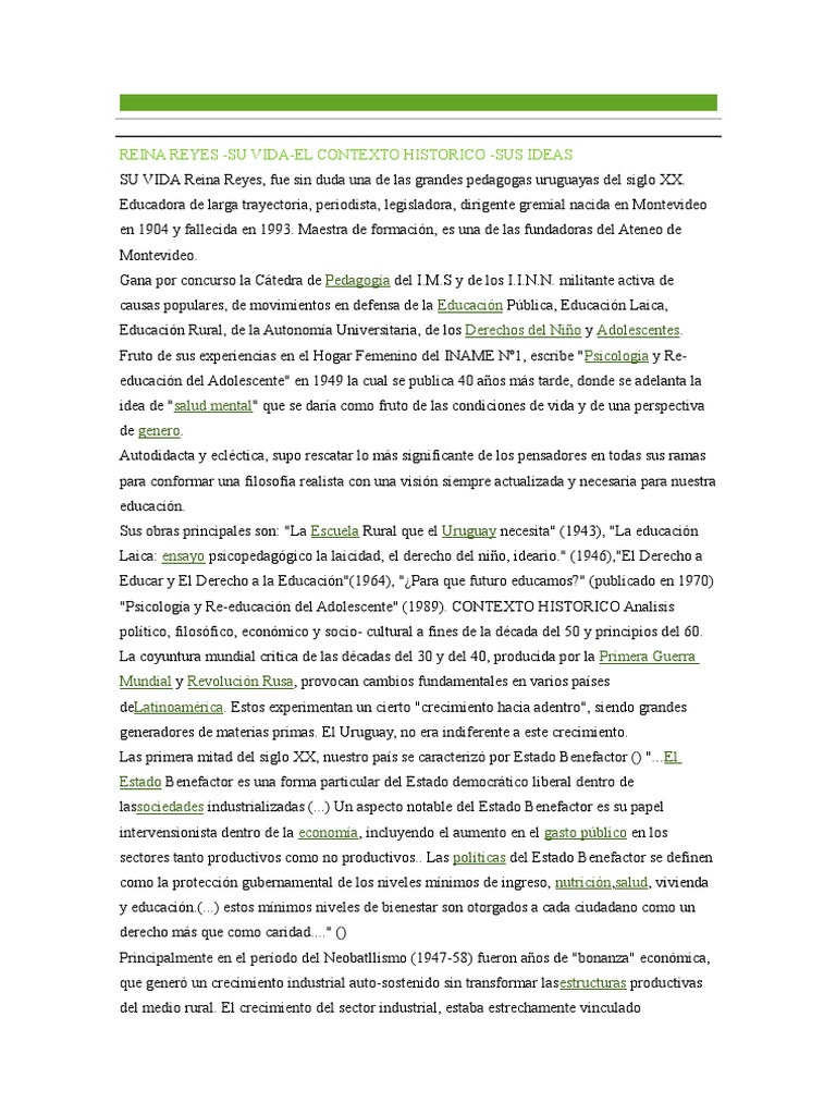 Vida y legado de Reina Reyes en Uruguay | PDF | Estado (política ...