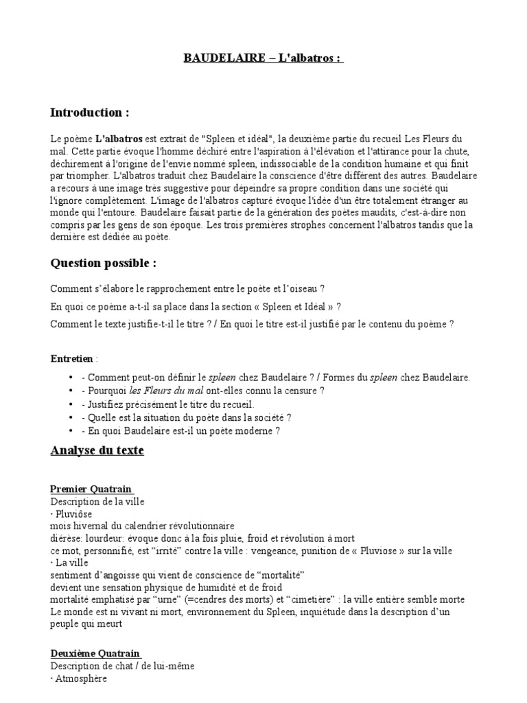 Albatros Baudelaire Les Fleurs Du Mal Charles Baudelaire