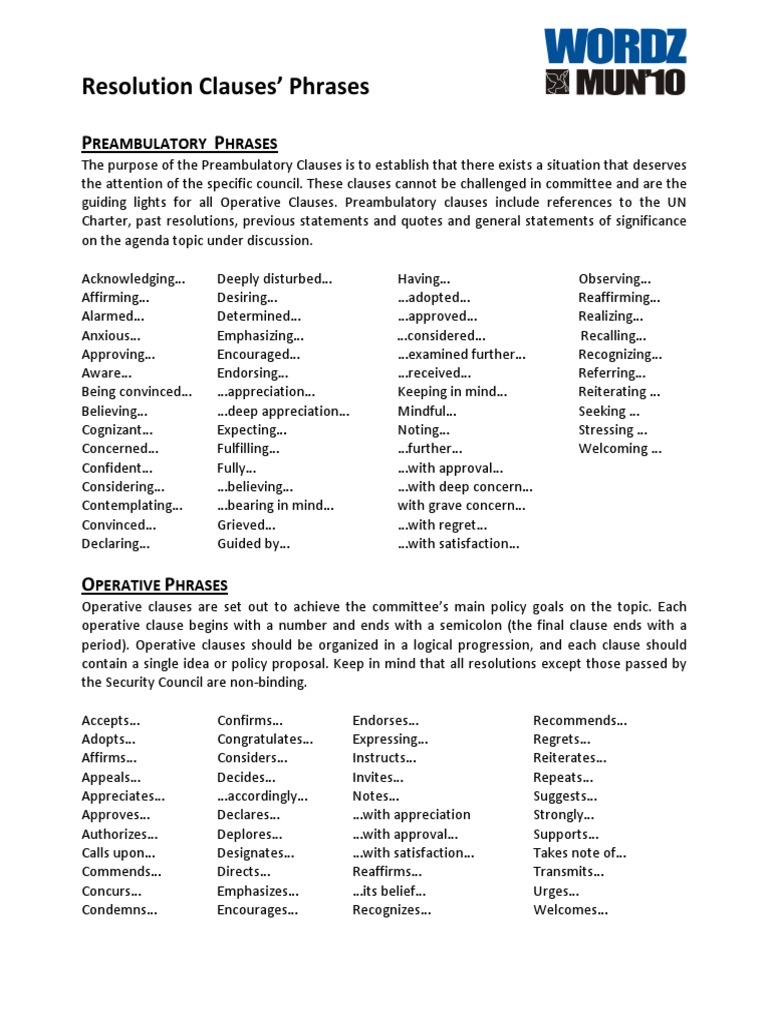 MUN Resolution Clause Guidelines | PDF
