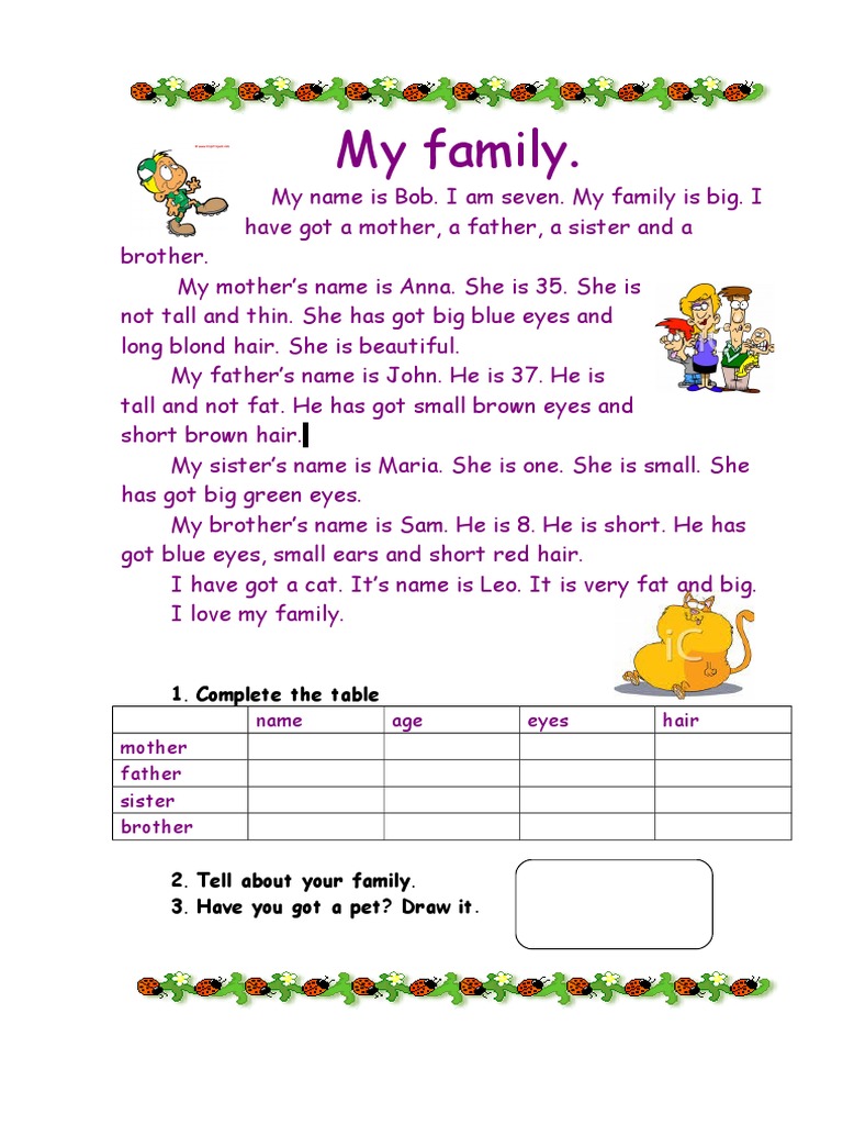 Evaluación de Ingles, My Family online exercise for