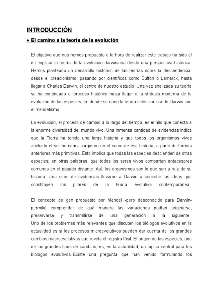 Ensayo Teoria de La Evolucion | PDF | Charles Darwin | Evolución