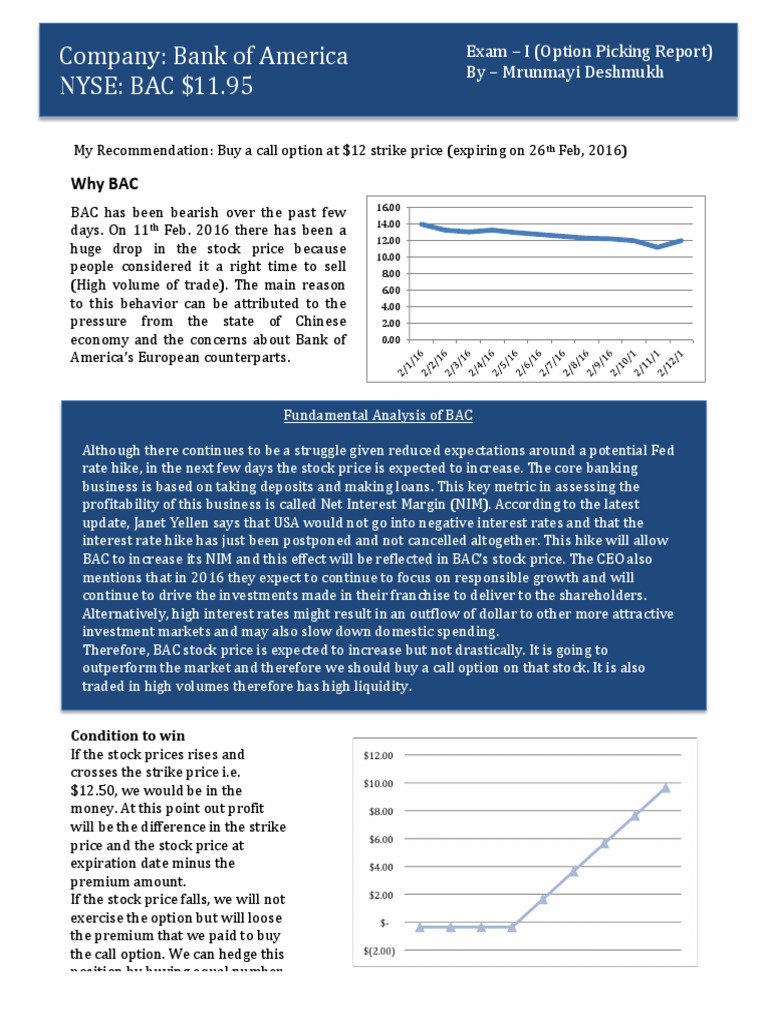 Company: Bank of America Nyse: Bac $11.95 | PDF | Option (Finance ...