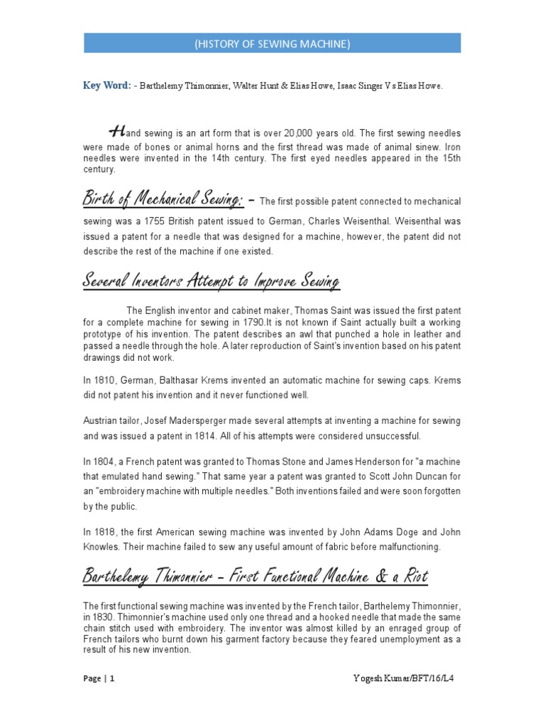 History of Sewing Machine DFT PDF Sewing Machine Sewing