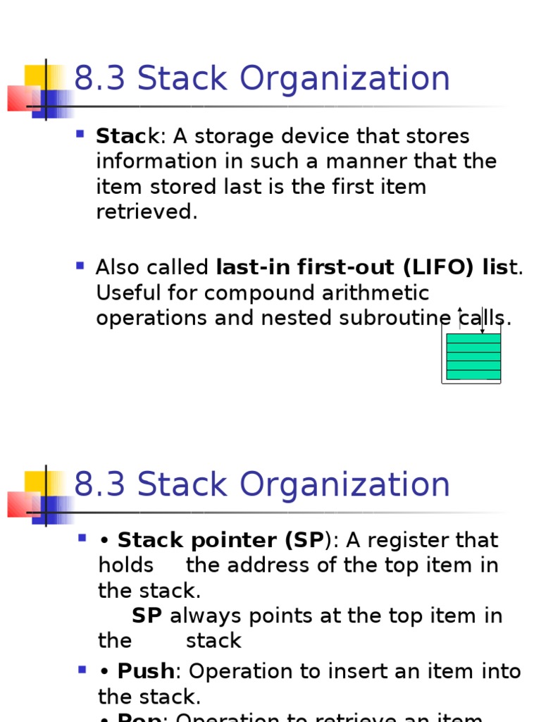 8.3 Stack Organization: Stack: A Storage Device That Stores | PDF ...