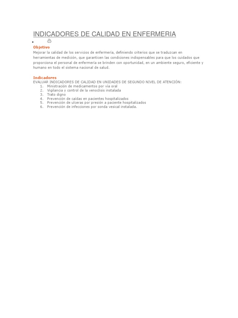 Indicadores de Calidad en Enfermería | PDF | Enfermería | Medicamentos ...