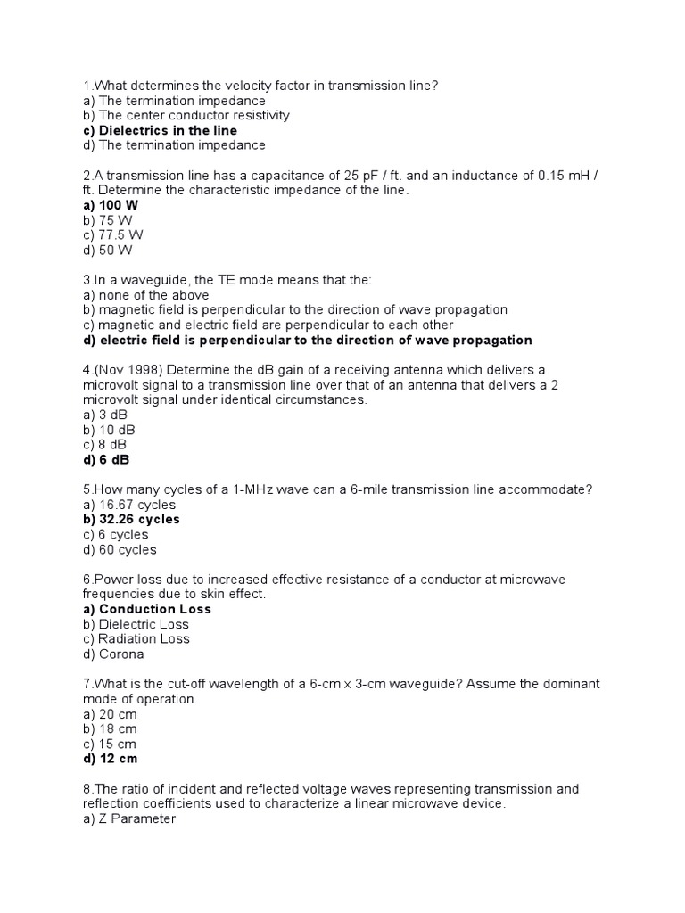 Transmission Lines (MCQ) Download Free PDF Transmission Line