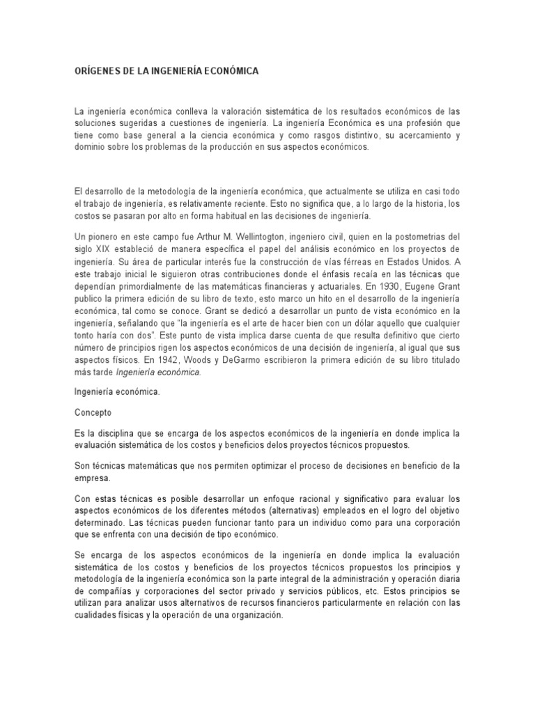 Orígenes de La Ingeniería Económica | PDF | Ciencias económicas ...