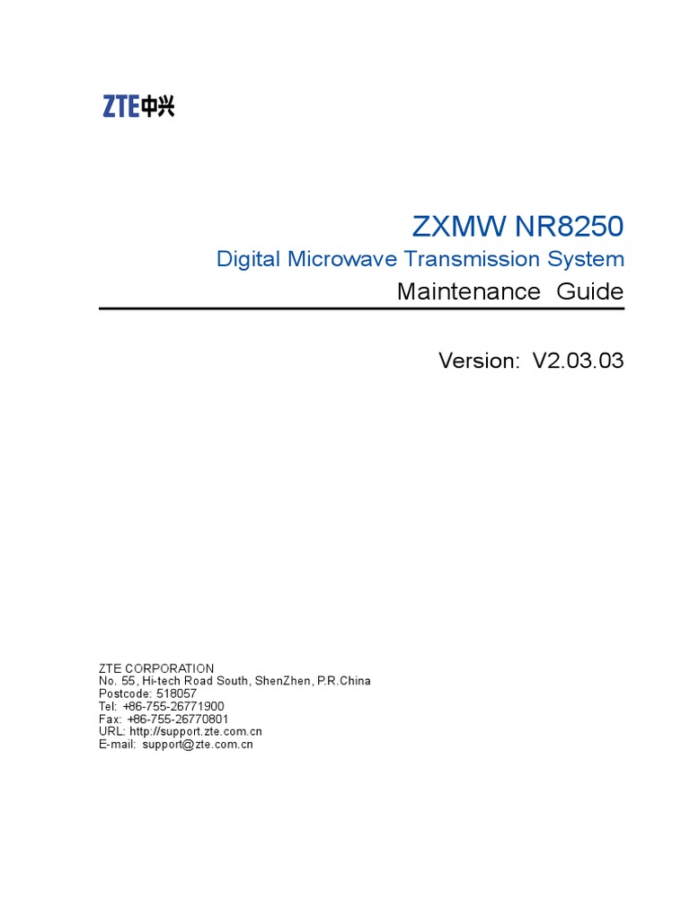 ZTE ZXMW NR8250 (V2.03.03) Maintenance Guide - 606612 | PDF.