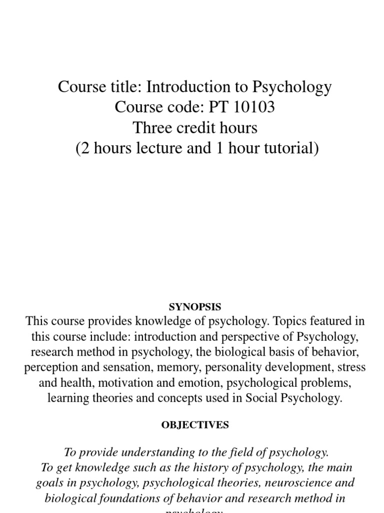 Introduction to Psychology Course Overview | PDF | Action (Philosophy ...