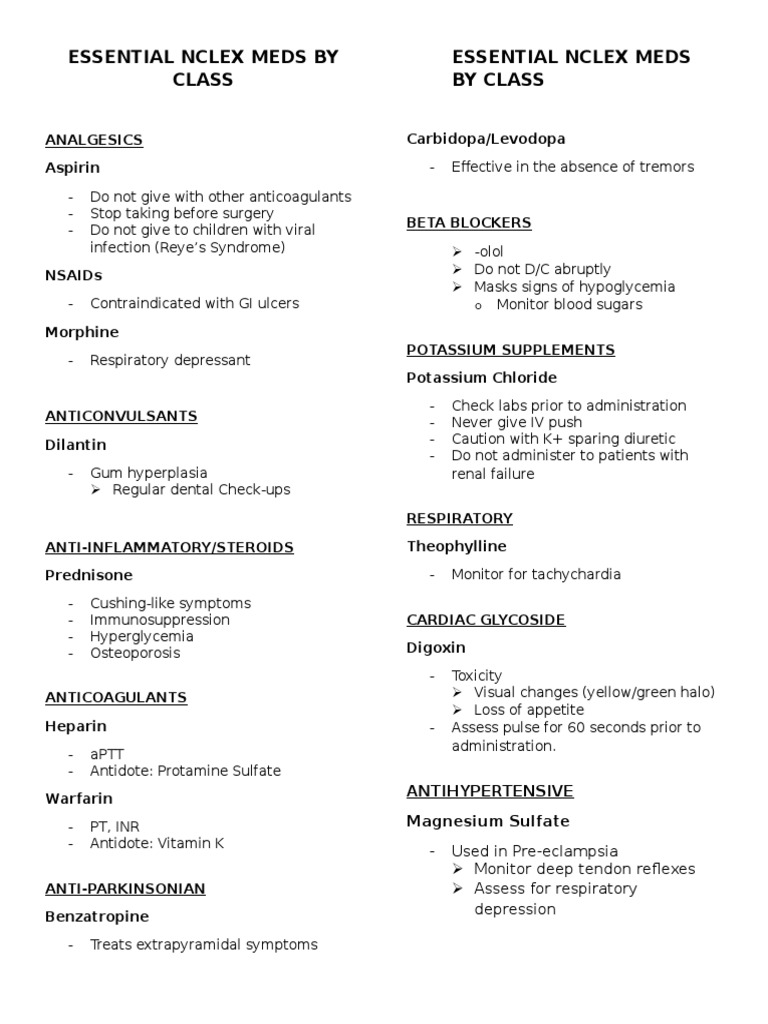 Essential NCLEX Medications Overview | PDF | Self-Improvement | Wellness