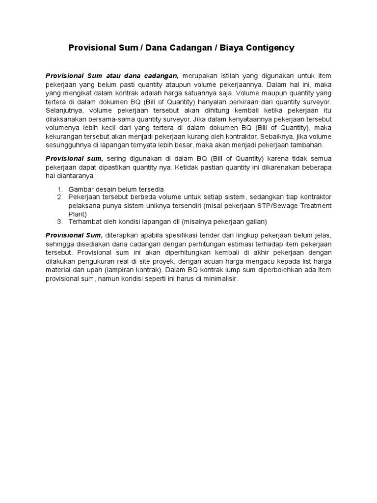 Pengertian Provisional Sum dalam Kontrak | PDF