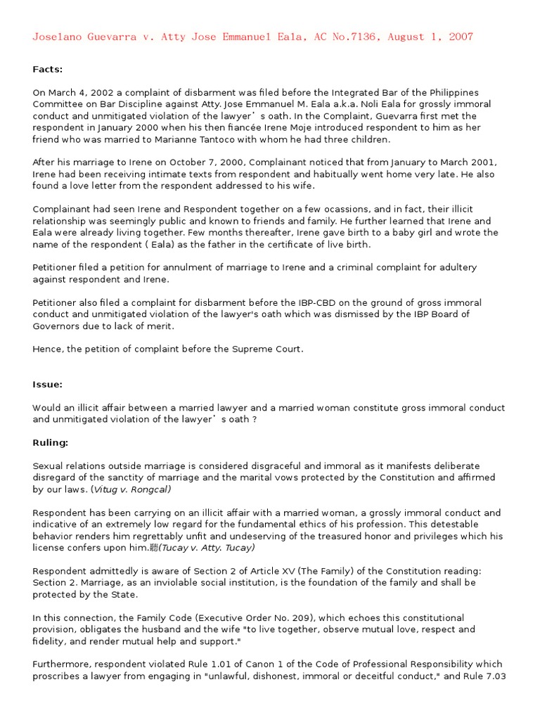 Legal Research Guevarra Vs Eala PDF Disbarment Lawyer
