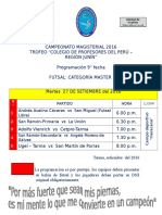 Campeonato Magisterial - 2106 Programación 9° Fecha Futsal Master