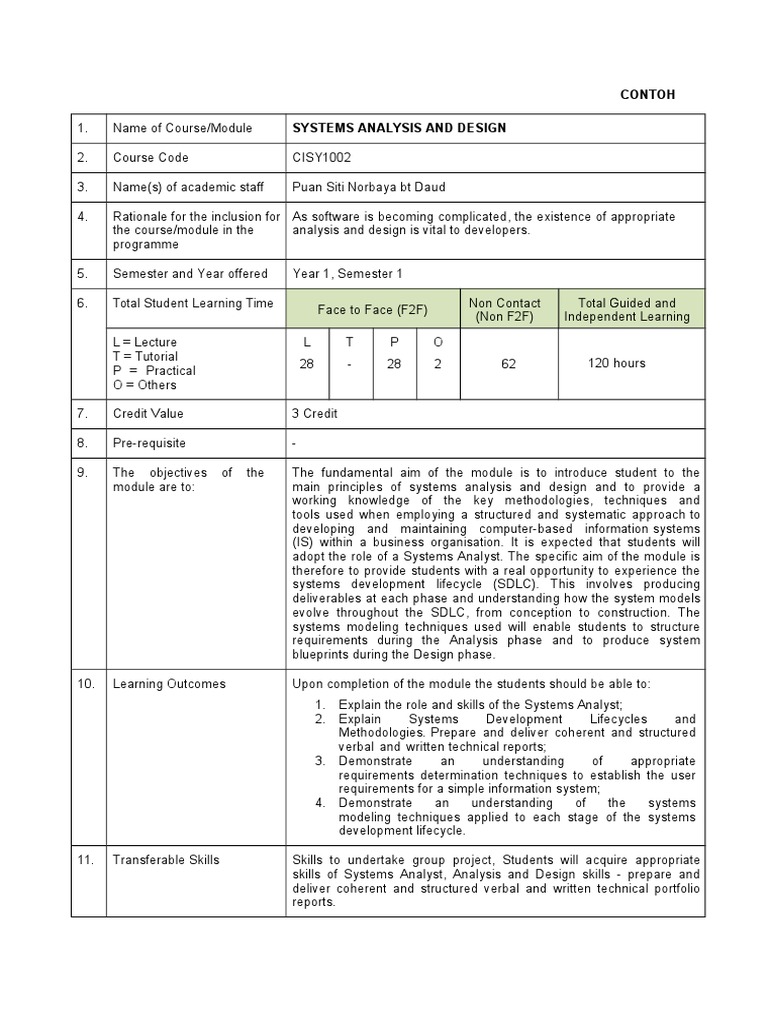 CONTOH Course Outline SP PDF Educational Assessment Life Cycle