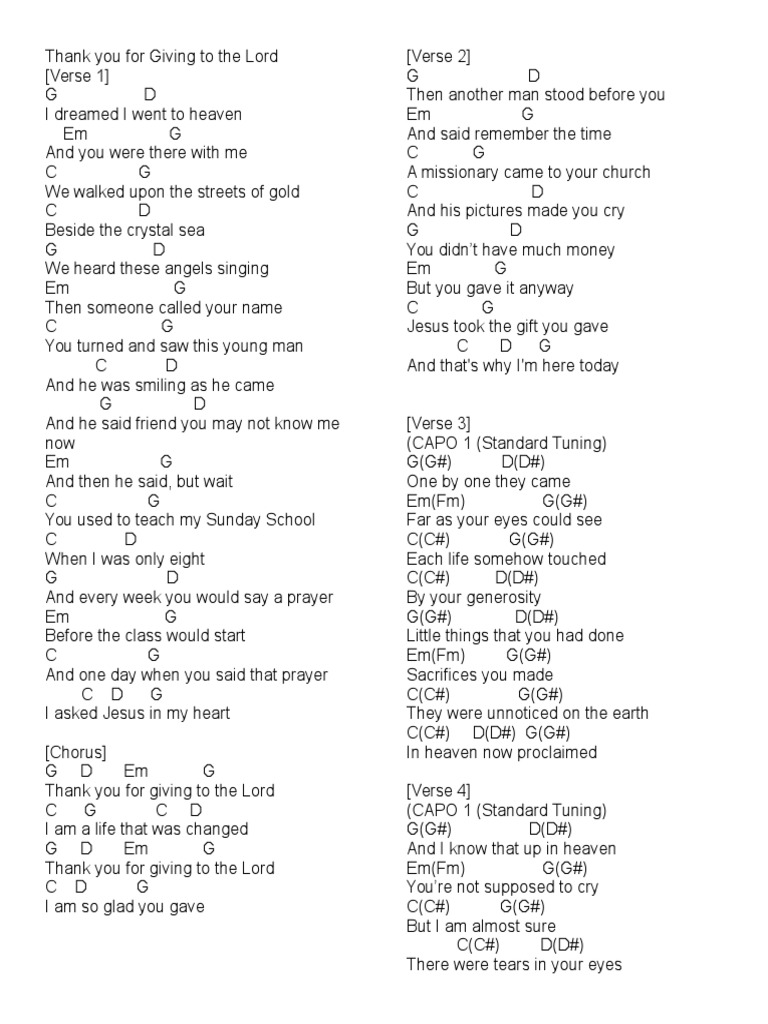 Thank You For Giving To The Lord | Pdf