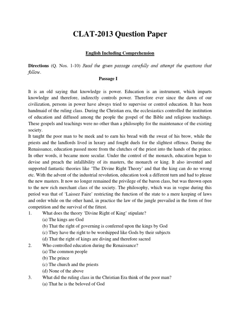 CLAT 2013 Question Paper PDF | PDF | Consideration | Lawsuit