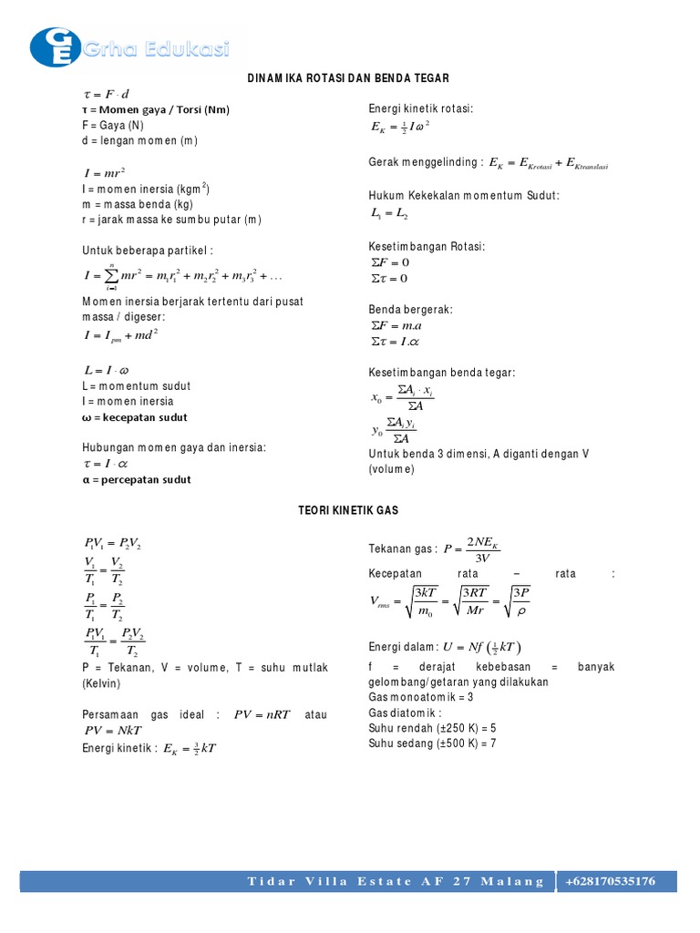 Rangkuman Materi Fisika Kelas 11 Dinamika Rotasi - Guru Paud