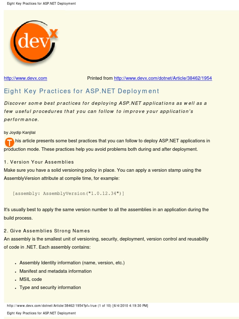 Eight Key Practices For ASP - Net Deployment | PDF | Hypertext Transfer ...
