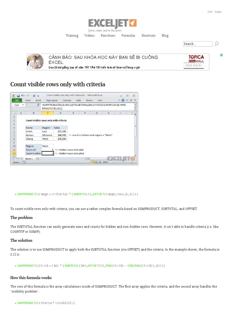 Excel Formula - Count Visible Rows Only With Criteria - Exceljet | PDF ...