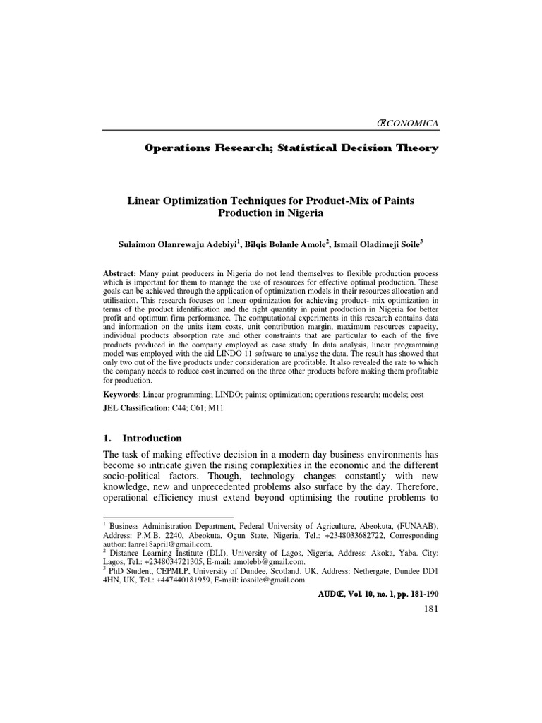 Linear Optimization in Paint Production | PDF | Linear Programming ...
