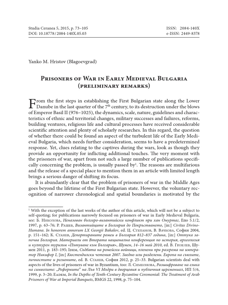 Prisoners of War in Early Medieval Bulgaria | PDF | Byzantine Empire ...