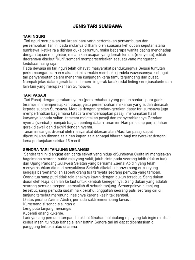 Jenis-Jenis Tari Tradisional Sumbawa | PDF