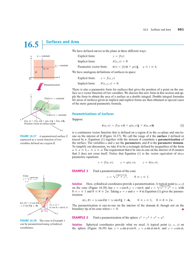 16.5 Surfaces and Area | PDF
