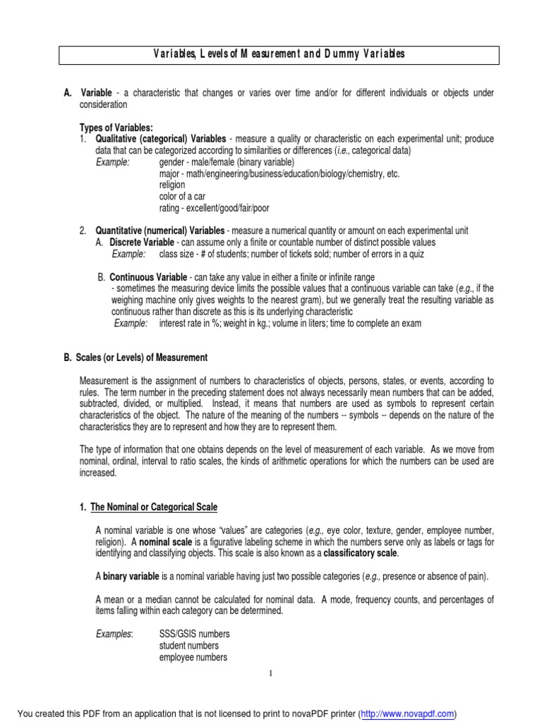 Dummy Scales PDF Level Of Measurement Categorical Variable