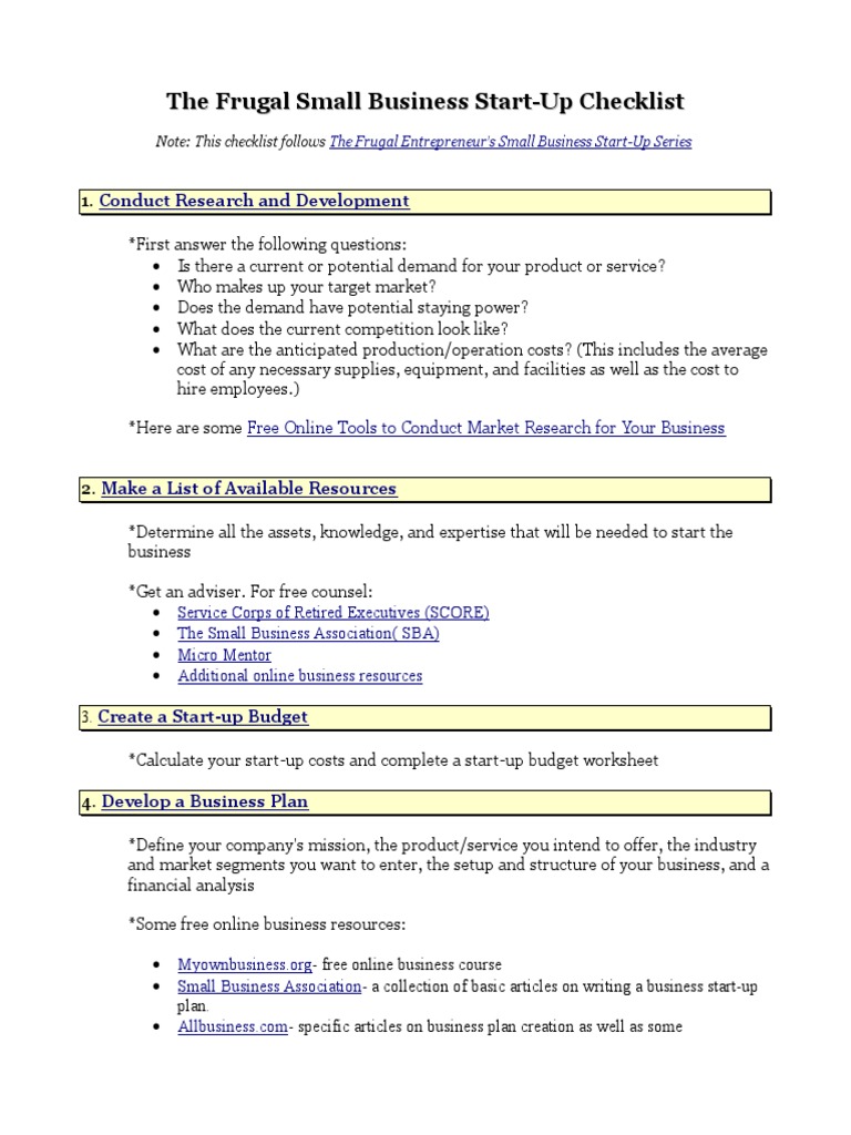 Small Business Startup Checklist | PDF | Startup Company | Small ...