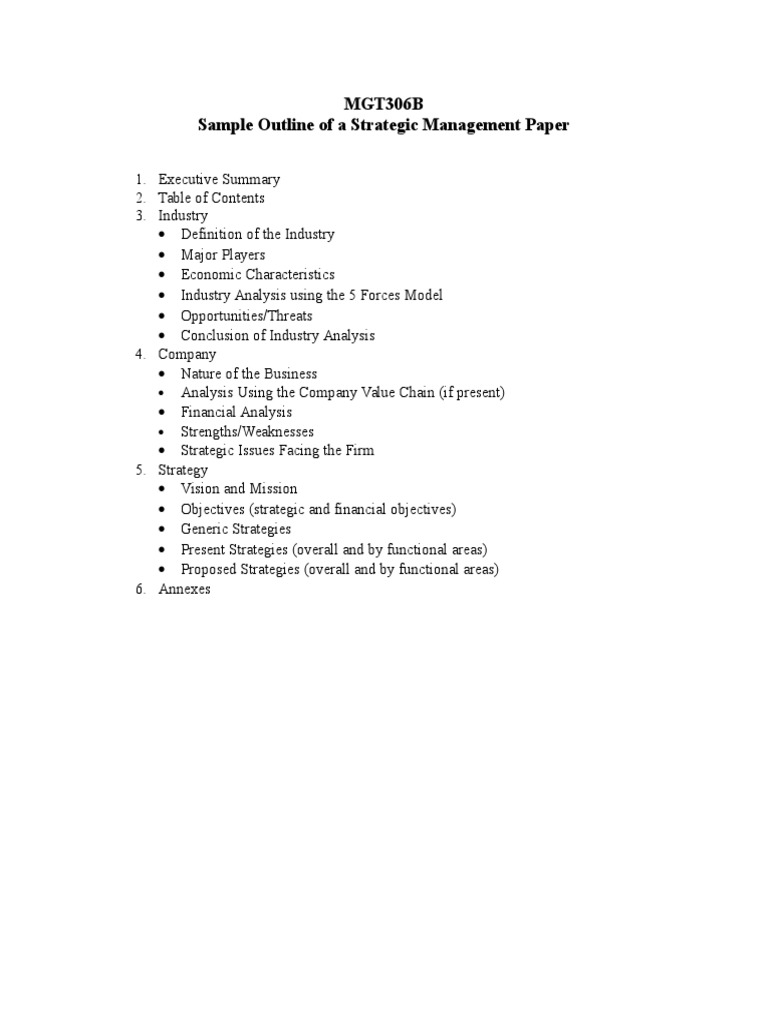 Sample Outline of A Strama Paper | PDF | Strategic Management | Business