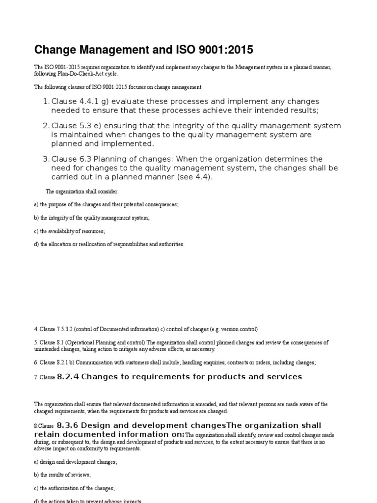 ISO 9001:2015 Change Management Guide | PDF | Quality Management System ...