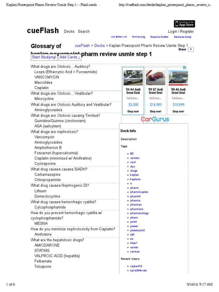 Kaplan Powerpoint Pharm Review Usmle Step 1 Flash cards by cueFlash