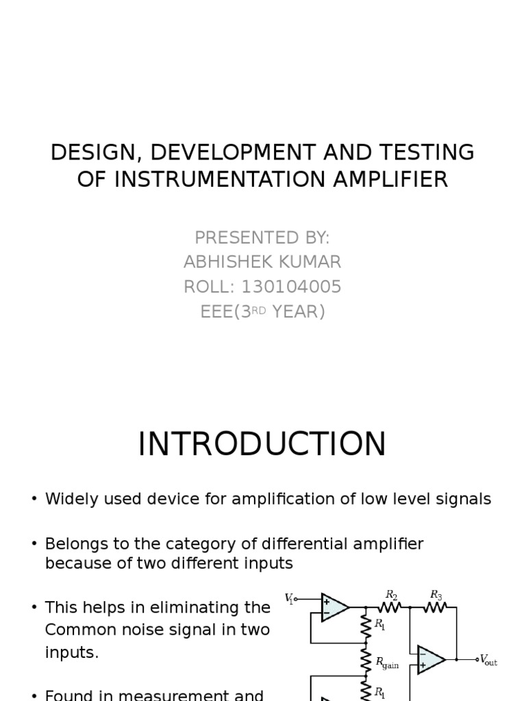 Instrumentation Amplifier Design Overview | PDF | Amplifier ...