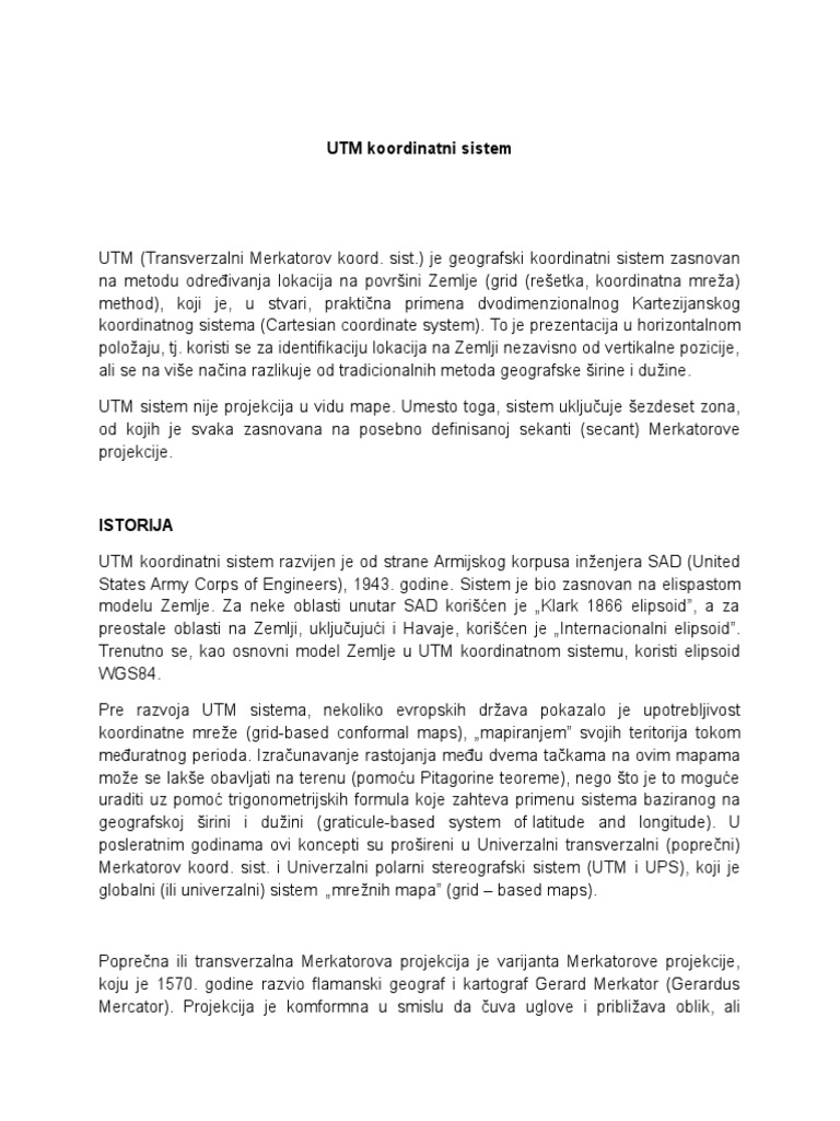 UTM Koordinatni Sistem | PDF