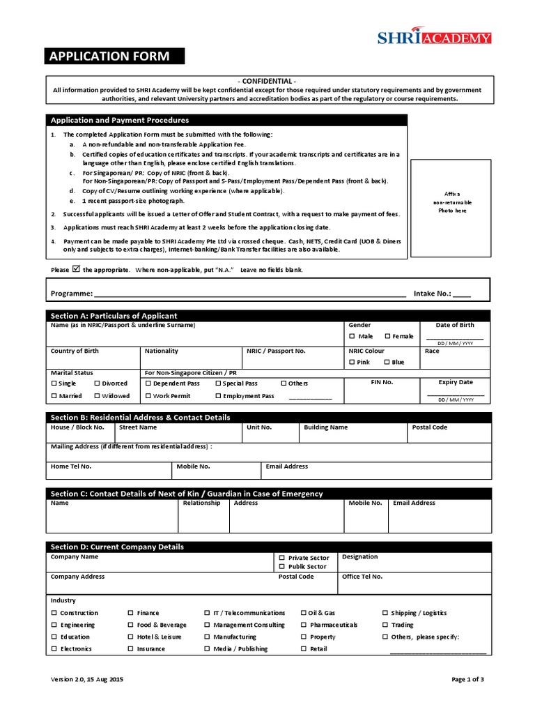 SHRI Academy Application Form | PDF | Personally Identifiable ...