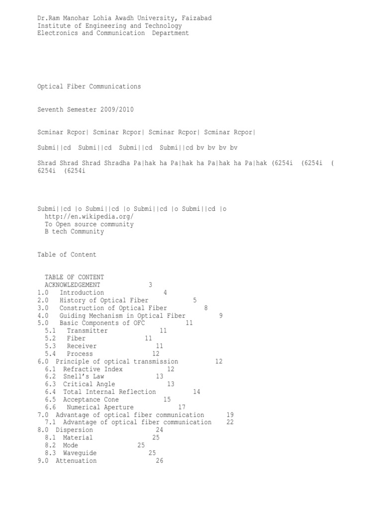 Seminar Report on Optical Fiber Communication | PDF | Optical Fiber ...