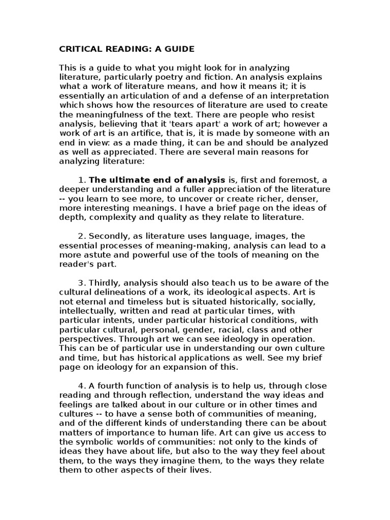 Critical Reading English B Narration Poetry